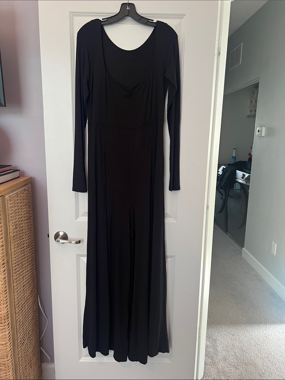 Black Long-Sleeve Jumpsuit Romper with Scoop Neck